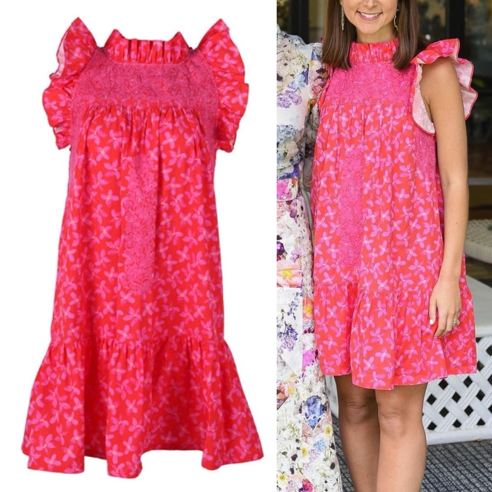 Mi Golondrina Olivia Dress Medium Floral Hand Embroidered Mini Dress